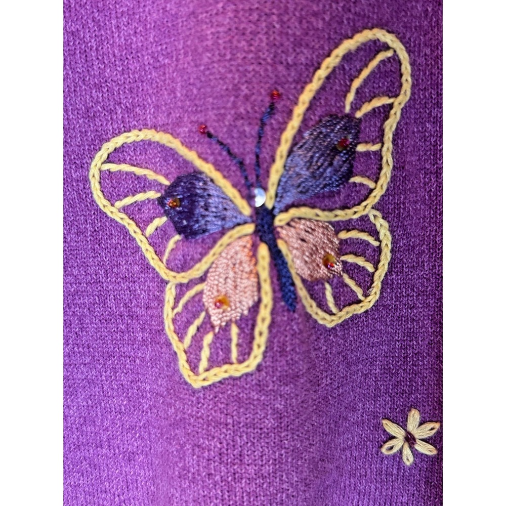 Vintage Alfred Dunner Purple Butterfly Embroidered Sweater Women's XL Y2K 90s - Picture 2 of 10